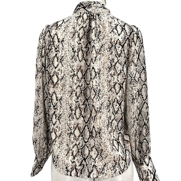 NWT Joie Women's Snake Print Tie Neck Long Sleeve Lined Shimmer Tan Blouse Sz XS - Picture 4 of 11